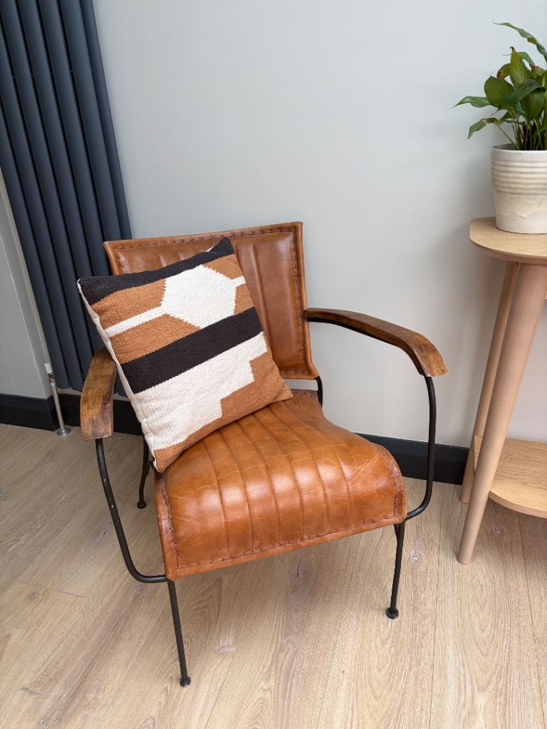 Vintage Style Leather Armchair - Tan Brown, Good Condition