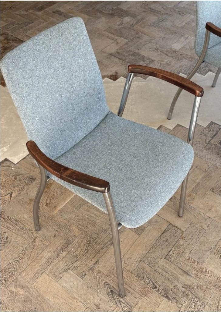 Set of 4 Grey Fabric and Wood Dining Chairs - Good Condition