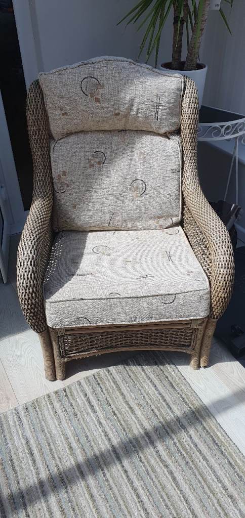 Wicker Armchair and Two-Seater Sofa with Footstool – Good Condition