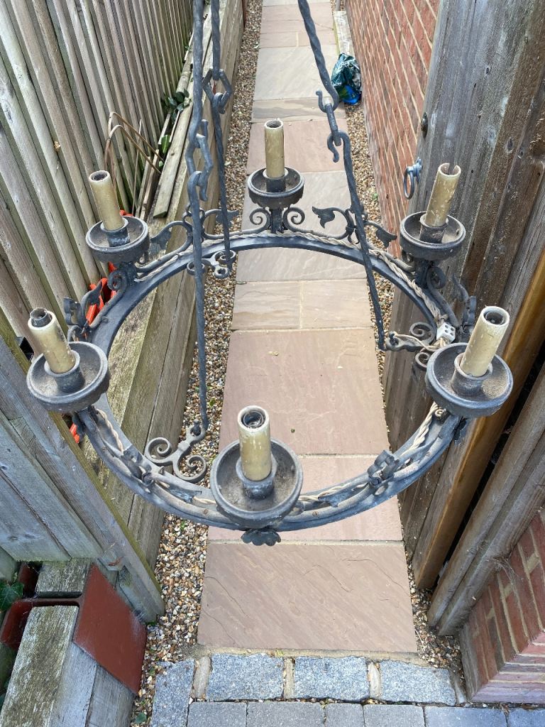 Large Antique-Style Wrought Iron Chandelier – Project Piece