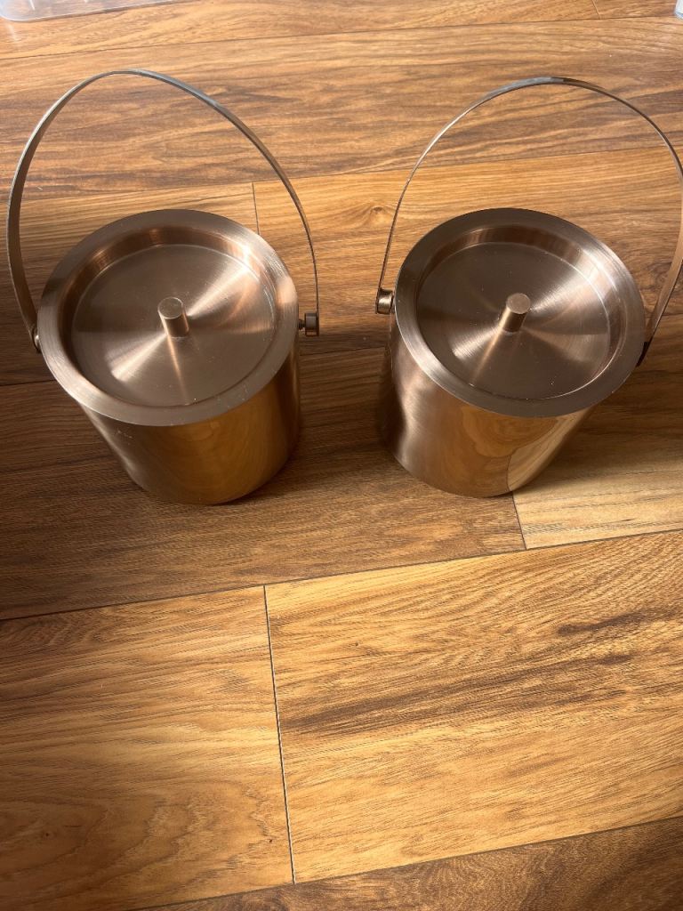 Pair of Copper/Bronze Ice Buckets with Lids