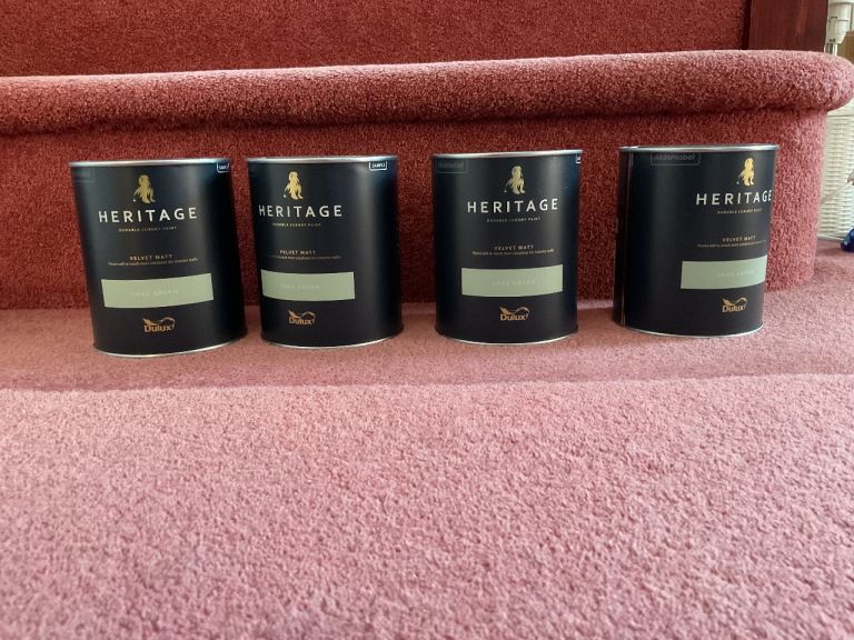 4 x  One litre  tins of heritage sage green velvet Matt emulsion brand new 