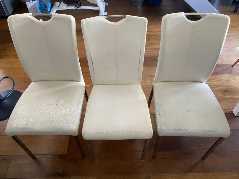 Set of 3 Cream Dining Chairs – Fair Condition