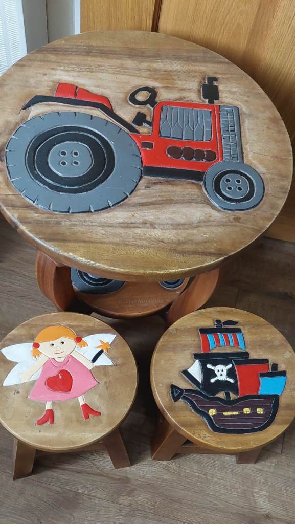 Fun Children's Wooden Table / Stools with Tractor, Fairy & Pirate Ship Designs