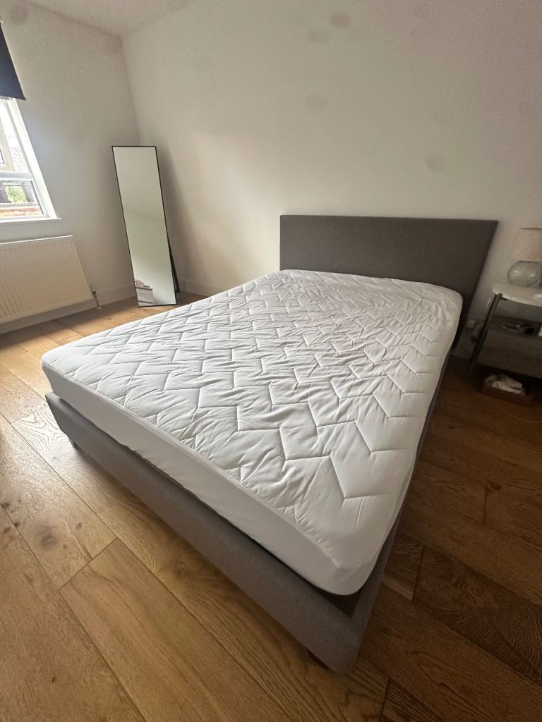 Dunelm double bed frame (grey) and mattress (open coil memory matt)