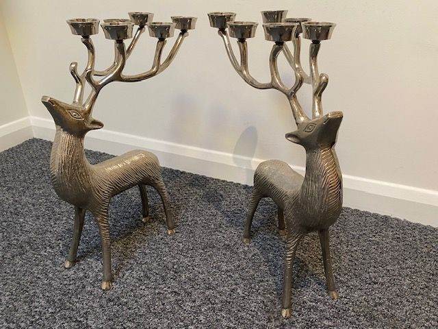 Christmas Silver Stag / Deer Candle Tea Light (6) Holder CLANBAY x 2 VERY RARE Ex Cond