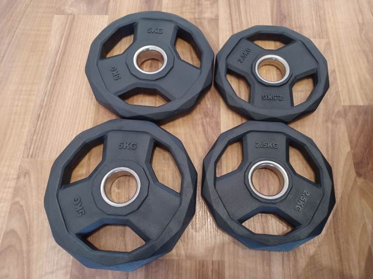 2 x 5KG & 2 x 2.5KG RUBBER HEX OLYMPIC WEIGHT PLATES