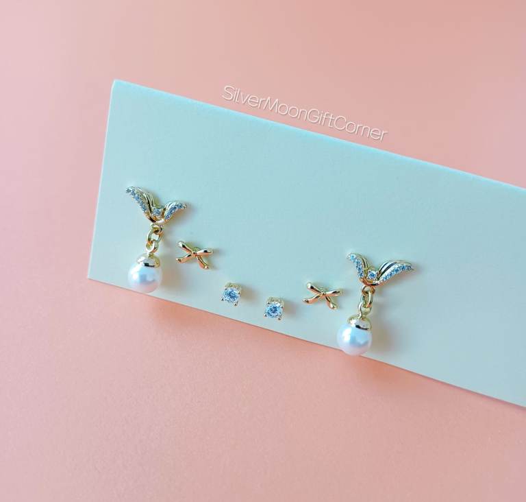 Gold/Platinum Plated Mistletoe Leaf Pearl Drop Earrings Set Xmas Gift for Girls, Women and Mum