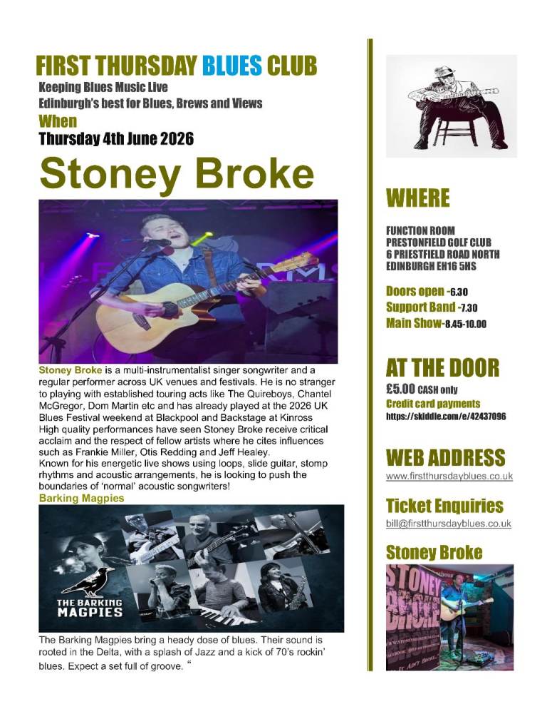 Stoney Broke at the First Thursday Blues Club -Thursday 4th June 2026