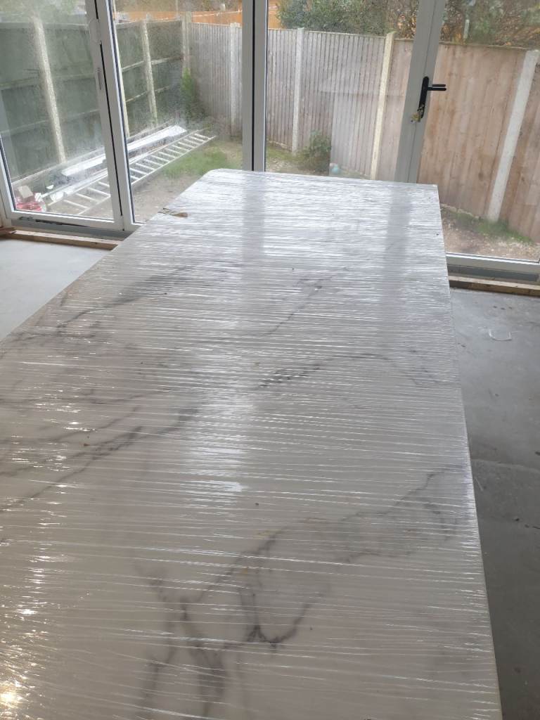 White Marble Effect Kitchen Worktop - Unused