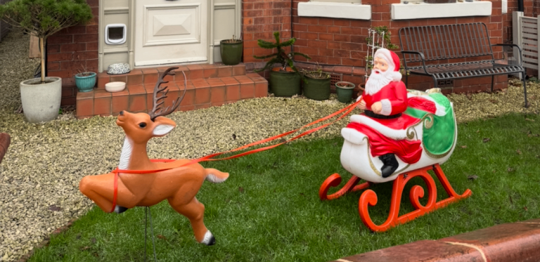 Vintage Santa & Reindeer Garden Christmas Decorations