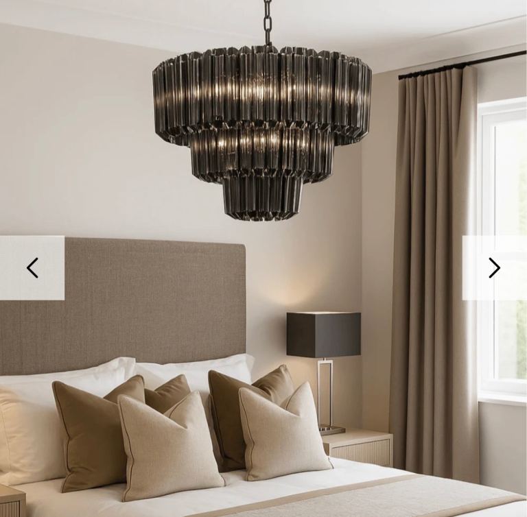 Smokey chandelier PAIR £200 each. RRP £350 each 