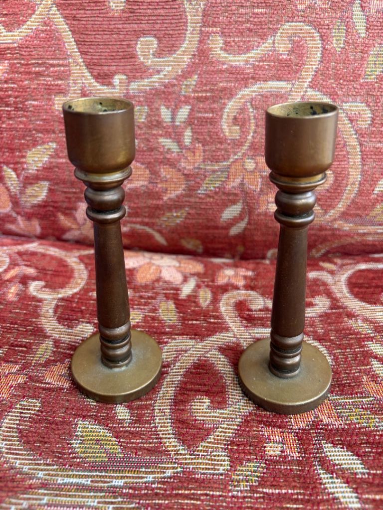Trench art vintage brass candle sticks
