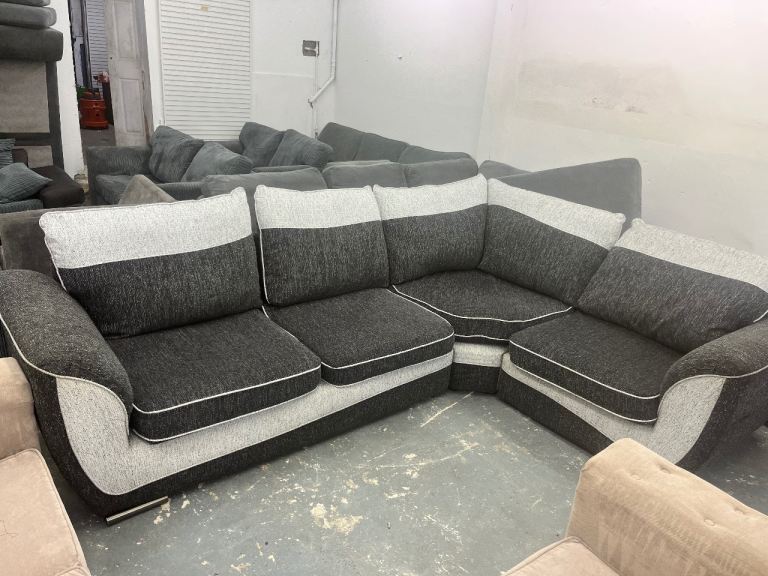 Super comfy Grey Black & white corner sofa 