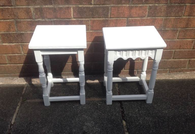 Two White Wooden Side Tables – Good Condition