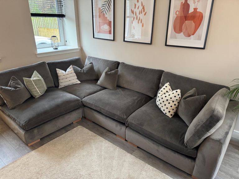 Sofology Velvet Slate Large Sofa + Pouffe