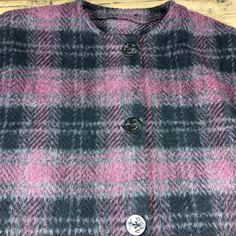 Tartan Blanket Cape Coat Wool Look Anchor Buttons One Size