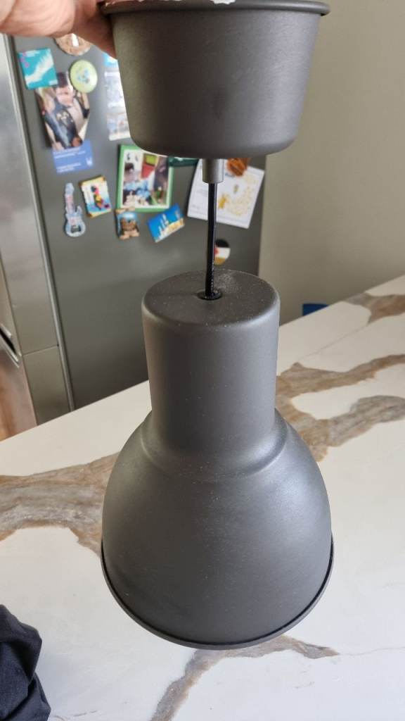 2 lovely grey Ikea pendant ceiling lights for breakfast bar
