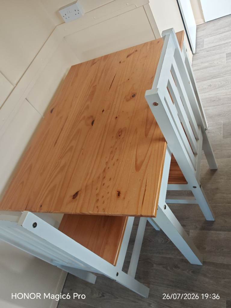 Compact Wooden Dining Table and 4 Matching Chairs – Good Condition