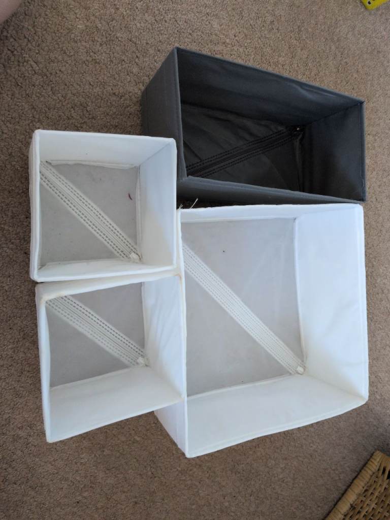 IKEA Fabric Storage Boxes - Grey and White, Good Condition
