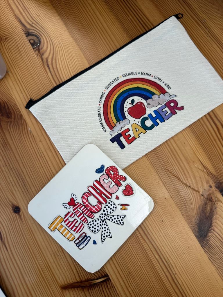 🍎🌈 Teacher Pencil Case & Coaster Set – New 🌈🍎
