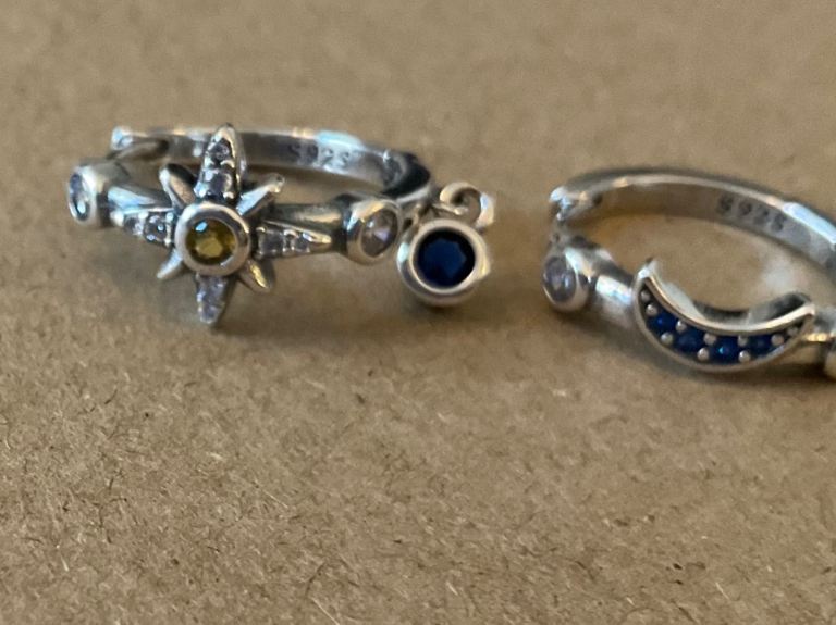 Sun,moon,star 925 stamped hoop earrings new