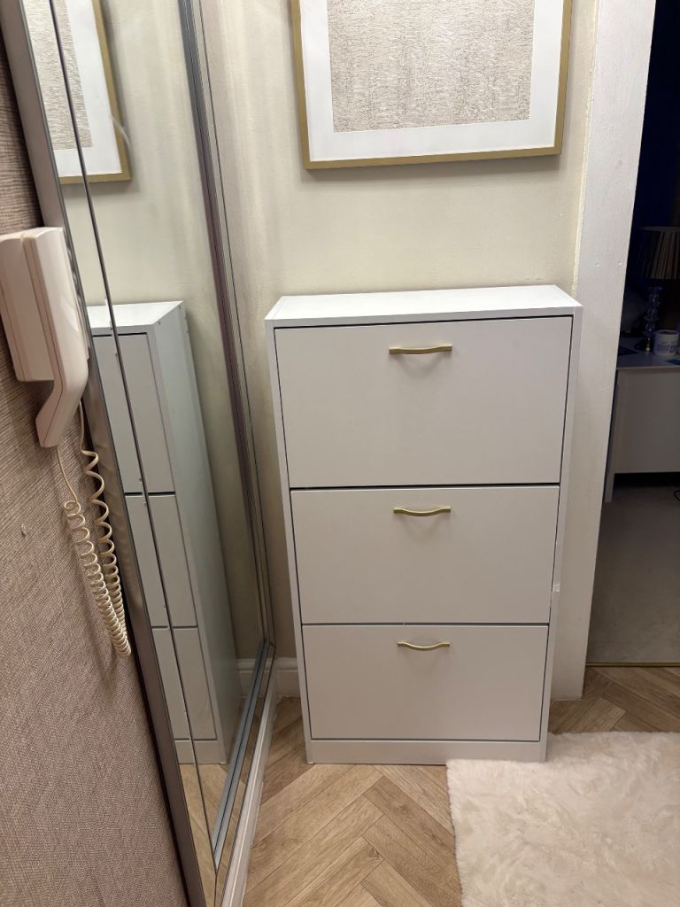 Gold/white shoe cabinet storage 