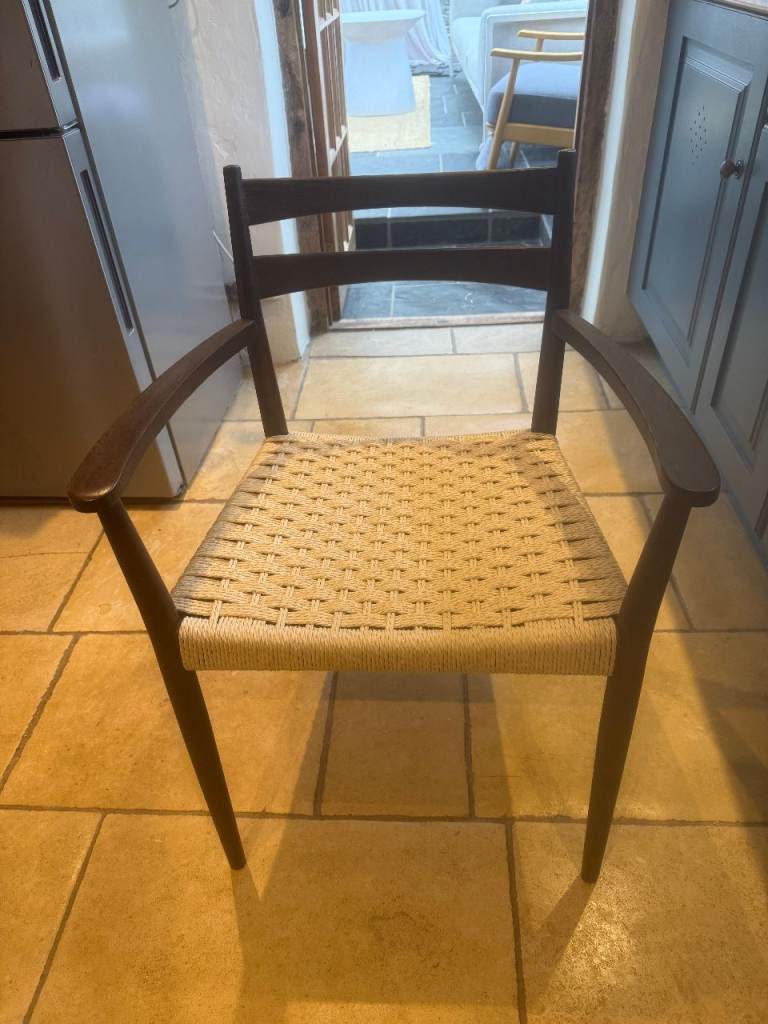 6 x Cult Furniture Caleb Dining Chairs – Walnut & Natural Weave – Includes 2 Carver Chairs