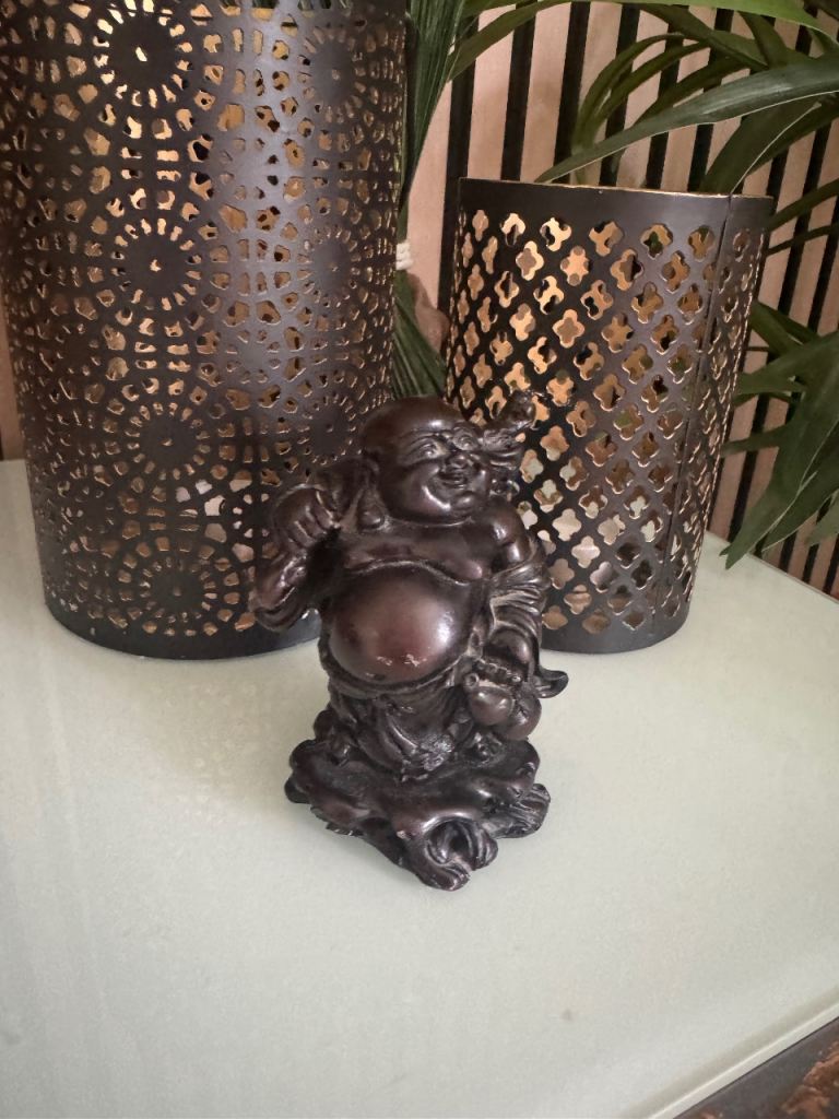 Small Happy Buddha Figurine – Brown, As Good As New