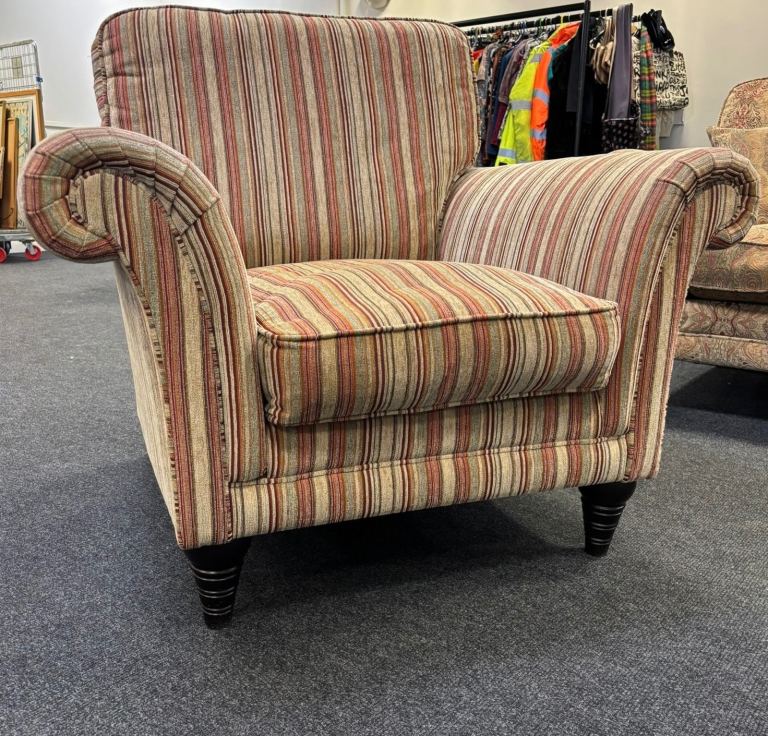 Parker Knoll Burghley Armchair In Baslow Stripe Gold & Red striped Fabric