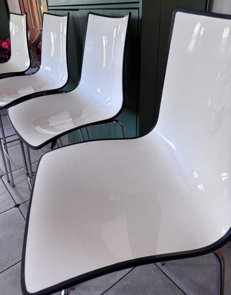 Italian Designer High Stools - White with Chrome Legs