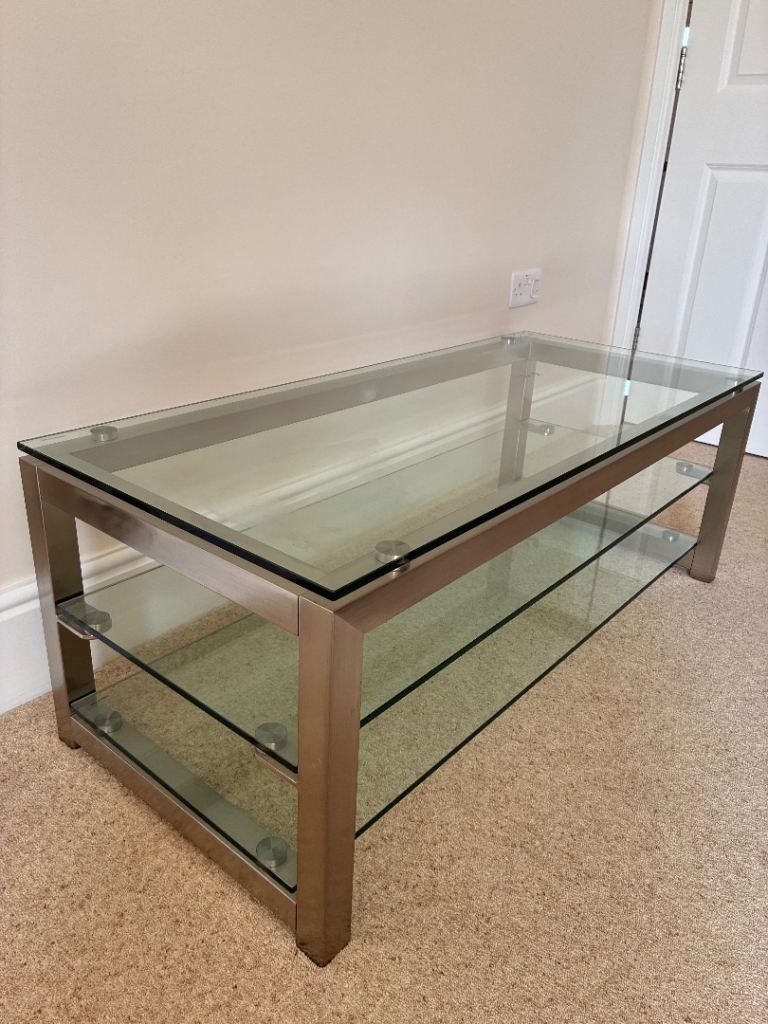 Glass and Stainless Steel TV/Coffee Table – Very Robust