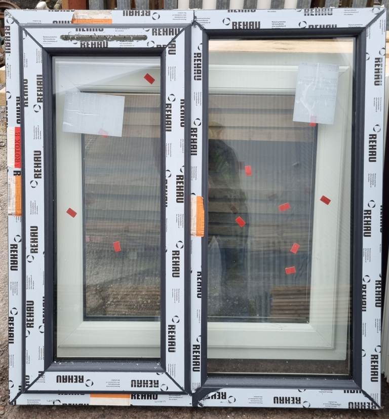 New UPVC Grey Double Glazed White Window 920mm W x 975m H Clear Glass #45