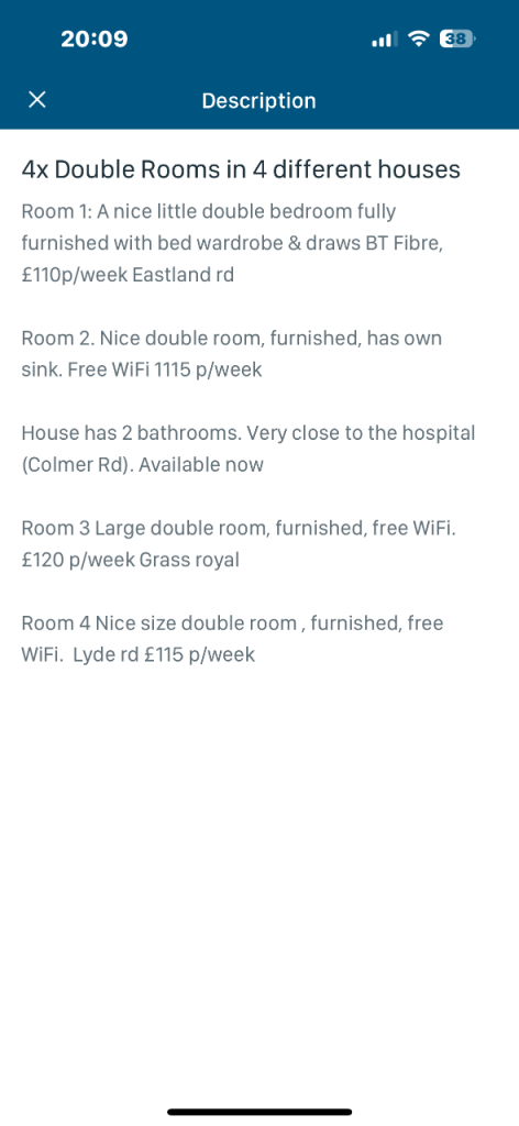 4x Double rooms to let