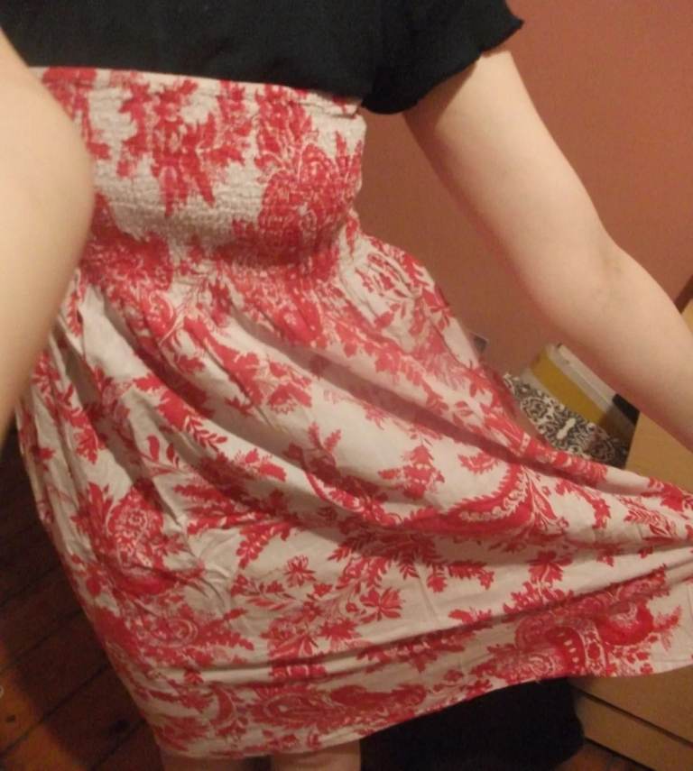 Red and White Strapless Summer Dress Size 10-12
