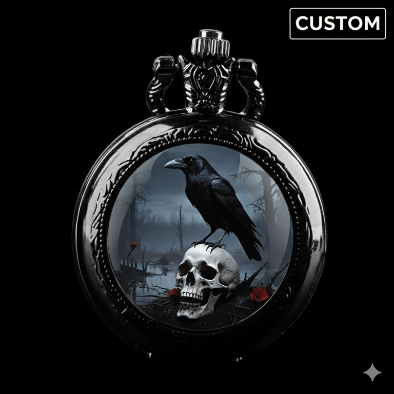Raven Pocket Watch | Gothic Gift | Occult Jewelry Men Women