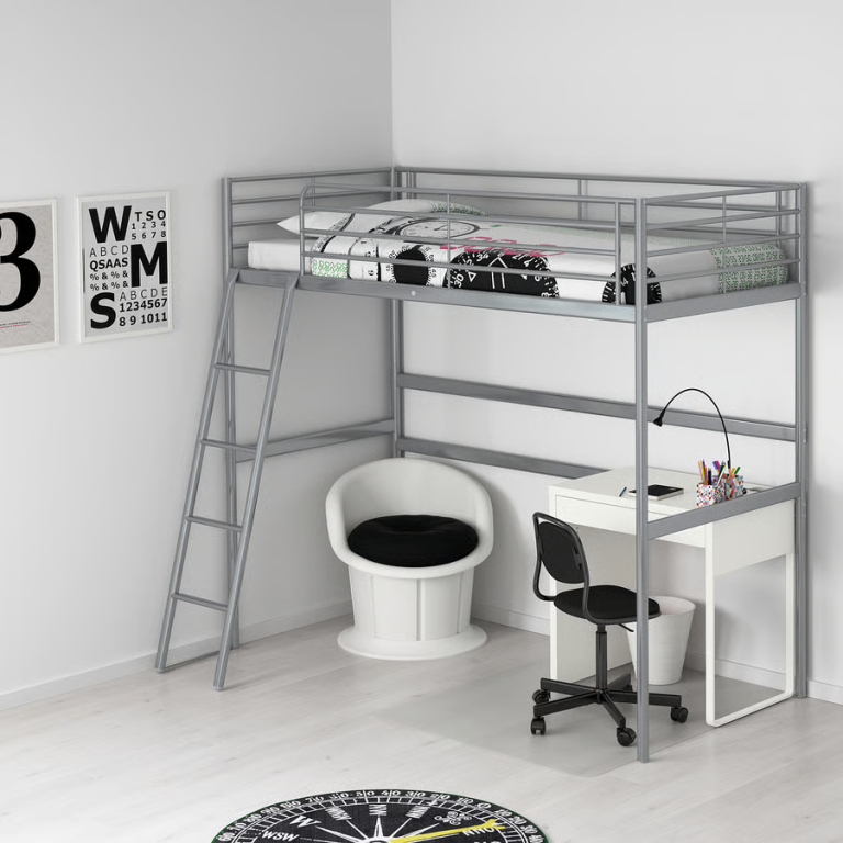 Ikea Svärta single silver loft bed frame - inc. mattress (cabin bed, bunkbed)