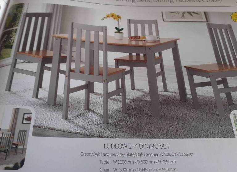 LUDLOW 1+4 Dining Set - Grey & Oak Lacquer