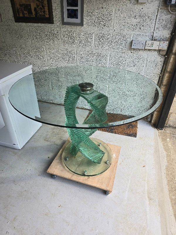 Glass dining table.