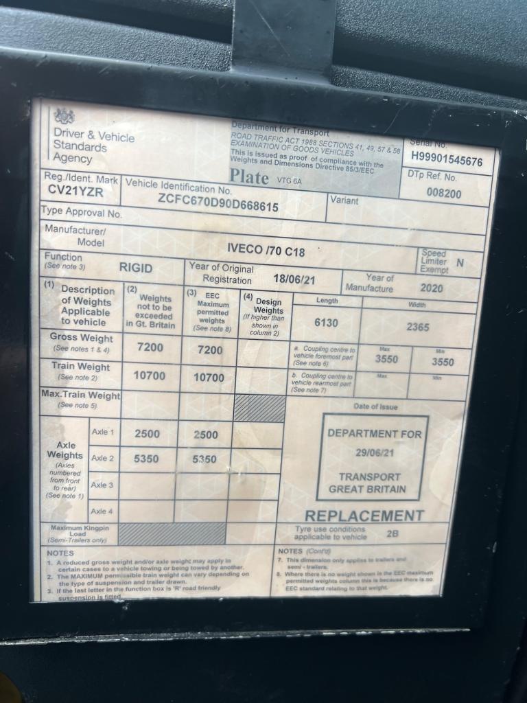 2021 Iveco Daily 72-18HB 3.0 180 bhp S/C Drop side Tipper Diesel