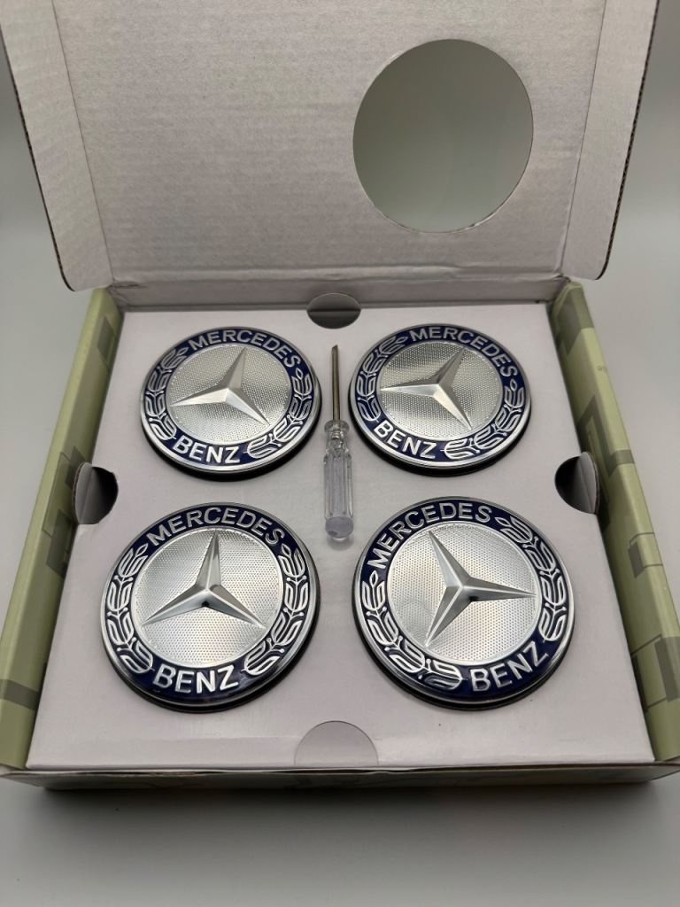 Mercedes Benz floating 75mm centre caps Silver set of 4