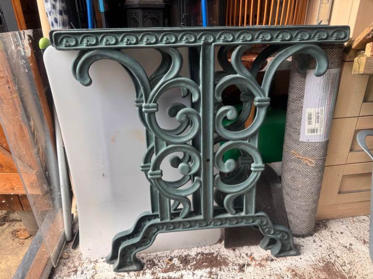Ornate Victorian-Style Cast Iron Garden Table Ends with Stay Bars