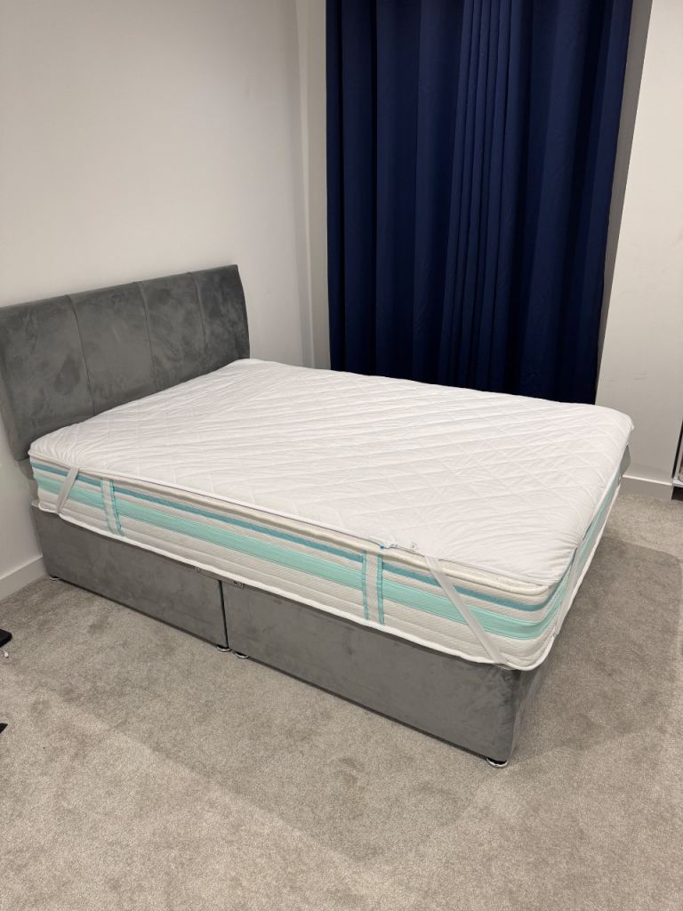 ComfoRest Double Bed with 2 Drawers - 4FT6 - (Grey Plush Durable Base for Everyday Use with Mattress