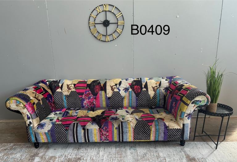 Wayfair Patchwork Fabric 3 Seater Sofa Chesterfield Style  £250 Free Local Delivery  