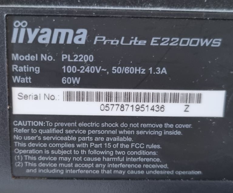 22inch LCD monitor Iiyama Prolite E2200WS 