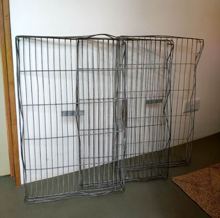 Three vintage galvanized wire bakers trays, 