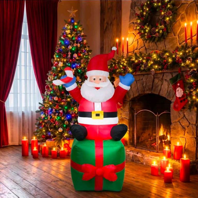 🎅 6ft Inflatable Santa on Gift Box — Brand New! 🎁