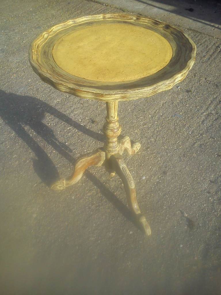 Upcycled, vintage, shabby chic, hardwood pedestal table.
