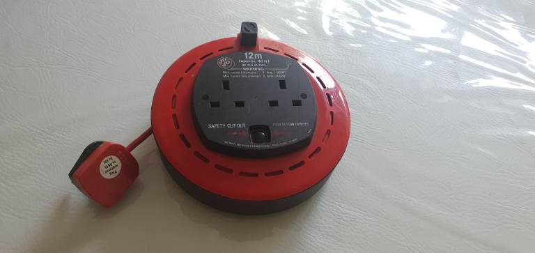 12m Extension Lead Cable Reel with 2 Sockets