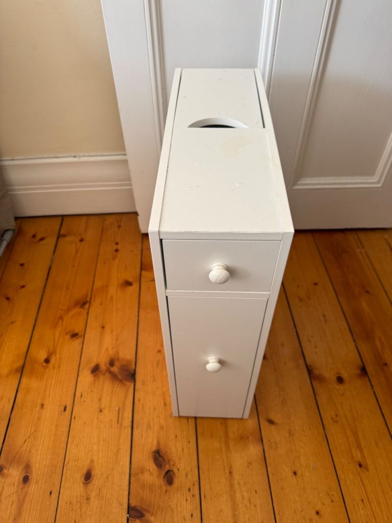 Slim White Bathroom Storage Cabinet with Drawers
